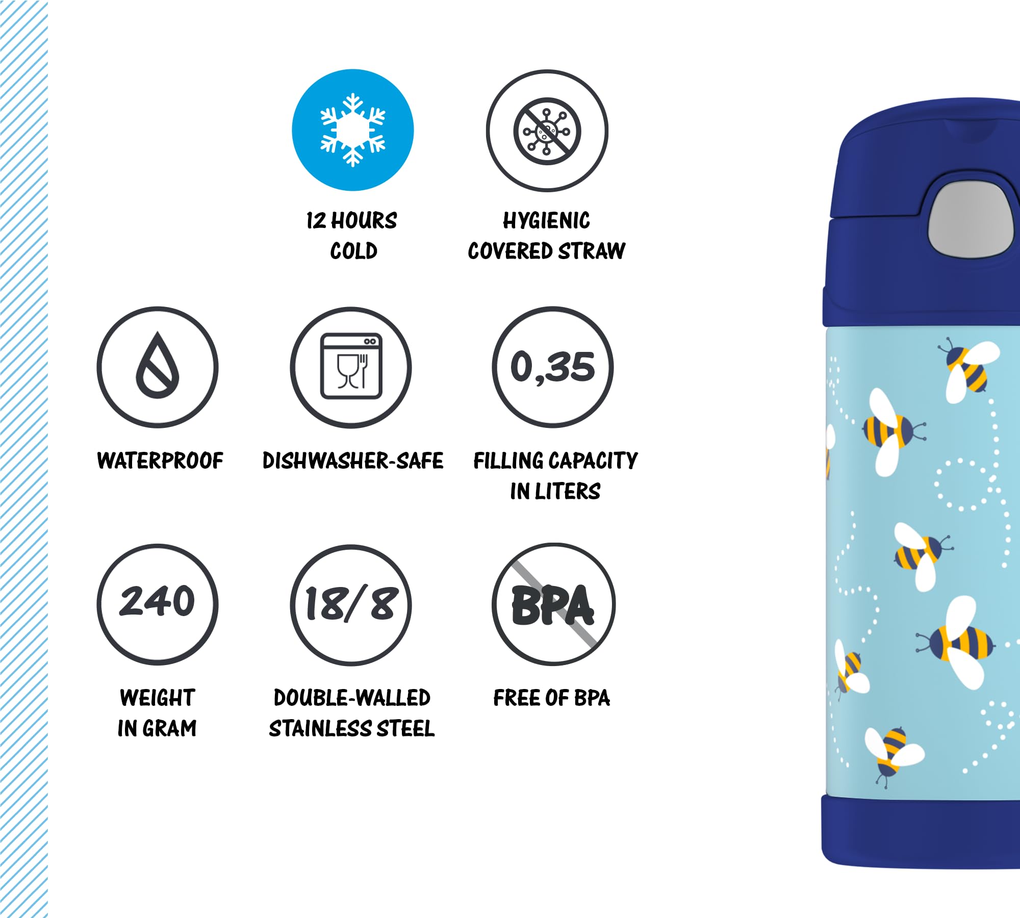 thermos-funtainer-straw-bottle-isolierflasche-0-35-l-bees image 5