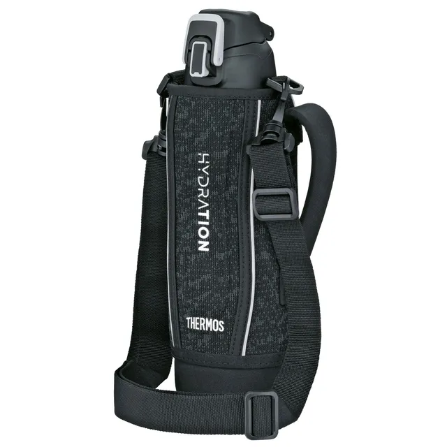 thermos-ultralight-strap-bottle-isolierflasche-1-0-l-schwarz-mit-tragetasche image 1