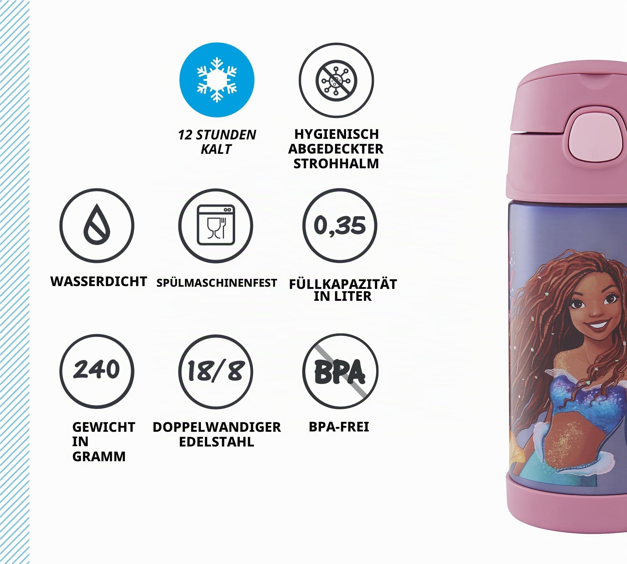 thermos-kids-funtainer-disney-thermoflasche-0-35-l-mermaid-edelstahl-mit-strohha image 7
