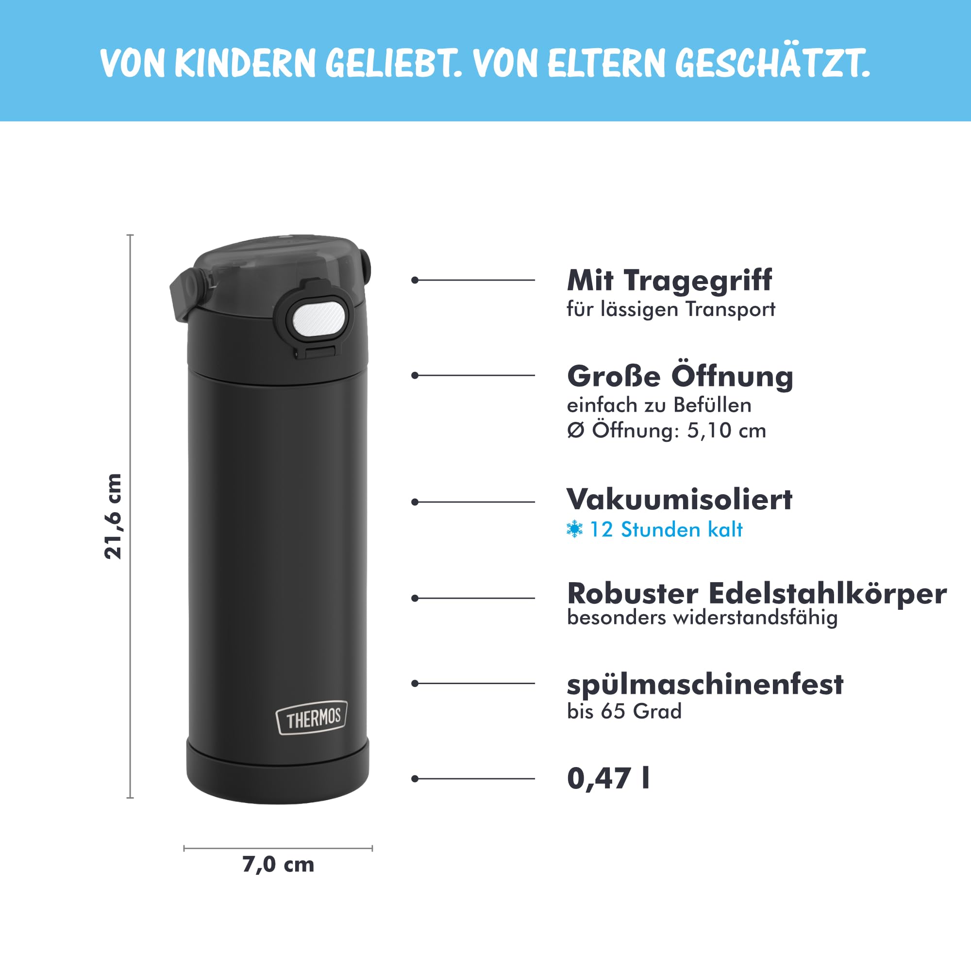 thermos-kids-funtainer-trinkflasche-0-47-l-black-edelstahl-mit-strohhalm image 3